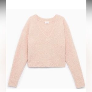 Wilfred Aritzia Alpaca wool light pink Marseille Vneck cropped sweater- size XS